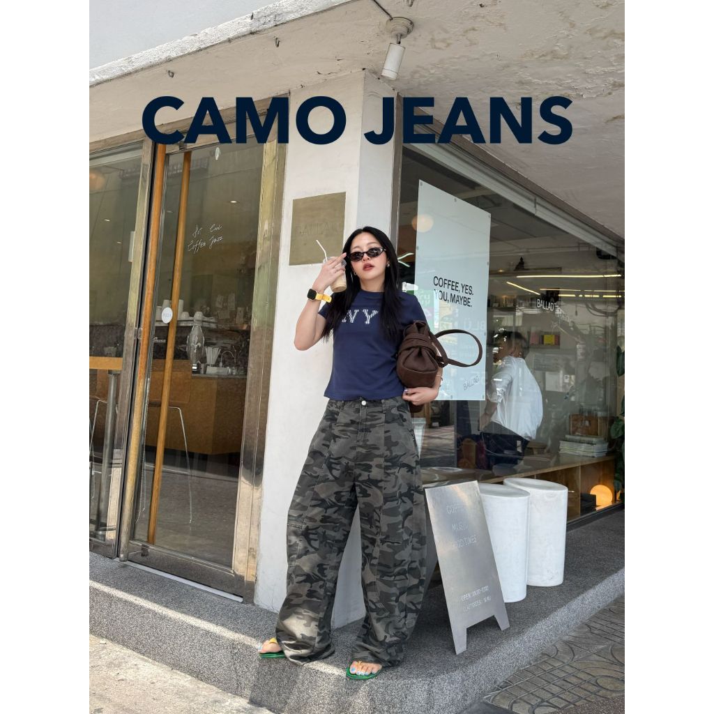 CAMO BARREL JEANS - กางเกงทหาร ทรงบาเรล ผ้าฟอกเฟดทรงสวย (ส่งด่วน)