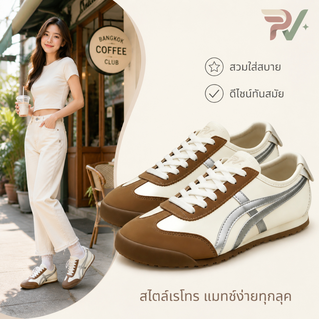 รองเท้าผ้าใบผู้หญิง RoseVida สนีกเกอร์ลำลอง วินเทจเกาหลี พื้นยางนิ่ม น้ำหนักเบา กันลื่น ใส่เที่ยวทำงาน พร้อมส่ง