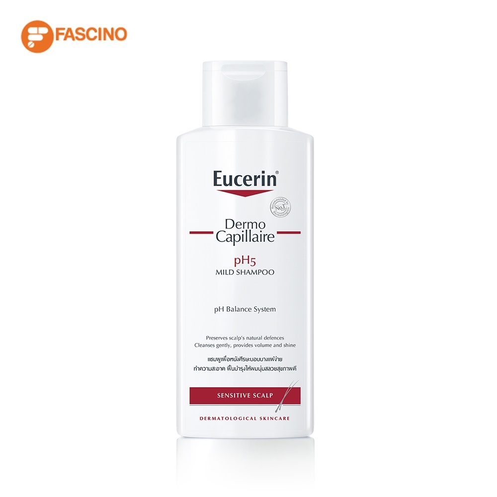 Eucerin Dermocapillaire pH5 Mild Shampoo 250 ml. ยูเซอริน แชมพูสูตรอ่อนโยน บำรุงเส้นผม ลดผมขาดร่วง