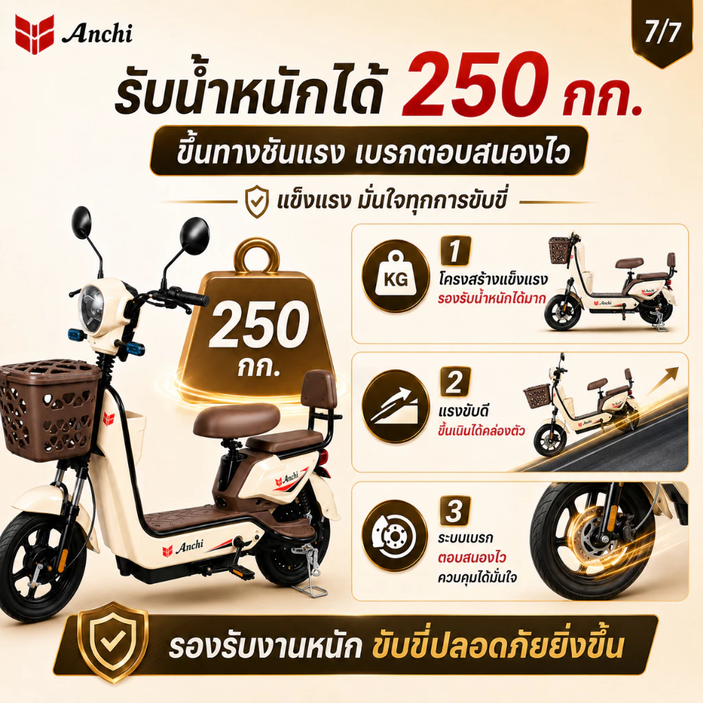 Anchi จักรยานไฟฟ้า 500W ระยะ 65KM รับน้ำหนัก 250KG มีตะกร้า ปั่นช่วยได้ thumbnail 10
