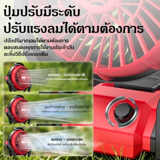 พัดลมลิเธียมกลางแจ้งขนาด12นิ้ว สามารถตั้งกลับหัวหรือแขวนได้ ใช้ชาร์จไฟหรือเสียบปลั๊กได้สองระบบ เป่าลมต่อเนื่อง12ชั่วโมง