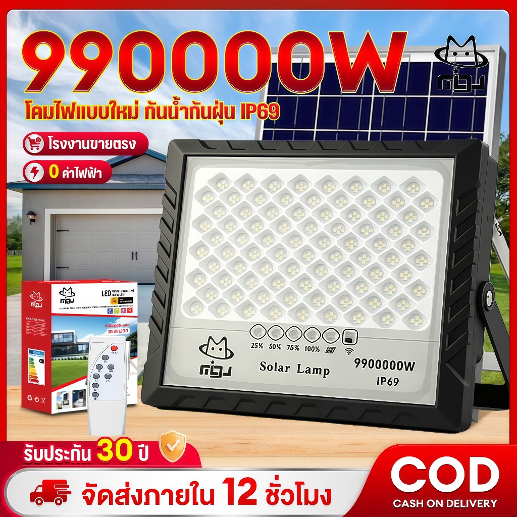 SUPWR【ซื้อ1แถม1】ไฟโซล่าเซลล์ 990000W โซล่าเซลล์ LED Solar light กันน้ำกลางแจ้ง IP69 ไฟสว่างมาก กันฟ้าผ่ แสงสีขาว