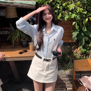 Veewink เสื้อเชิ้ตแขนยาวทรงหลวม ปักลายม้า ผ้าฝ้ายเนื้อนุ่ม ใส่สบาย แมตช์ง่าย ใส่ทับชั้นใน กันแดด