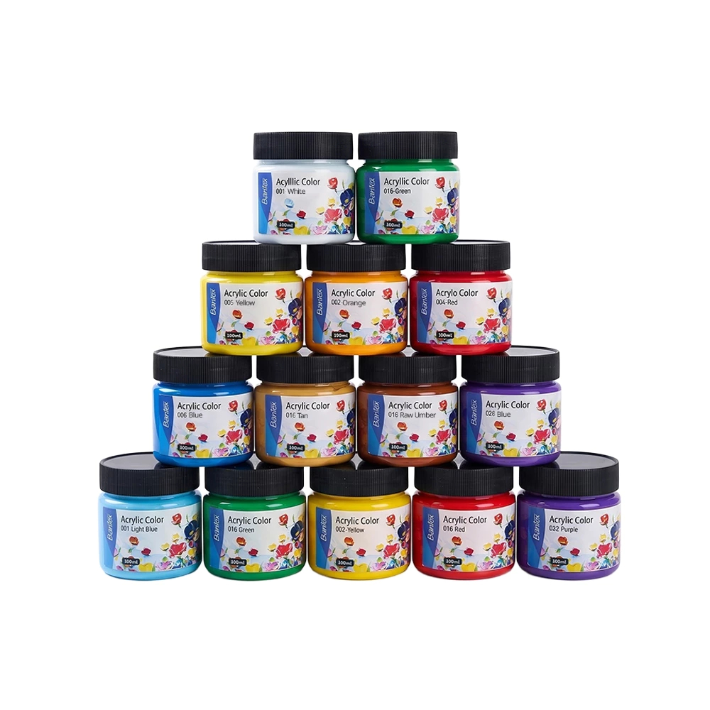 Bantex สีอะคริลิค ชุดสีอะคริลิค 14 เฉดสี 100ml/ขวด สำหรับงานศิลปะและวาดภาพ สีสด กันน้ำ Acrylic Color