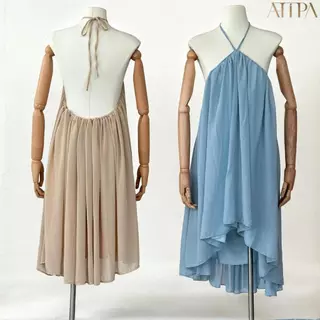Atipashop - Ariel Mini Dress | เดรสชีฟอง ทรงฮอลเตอร์ ดีไซน์คอไขว้ ผ้าพลิ้ว หลายเลเยอร์