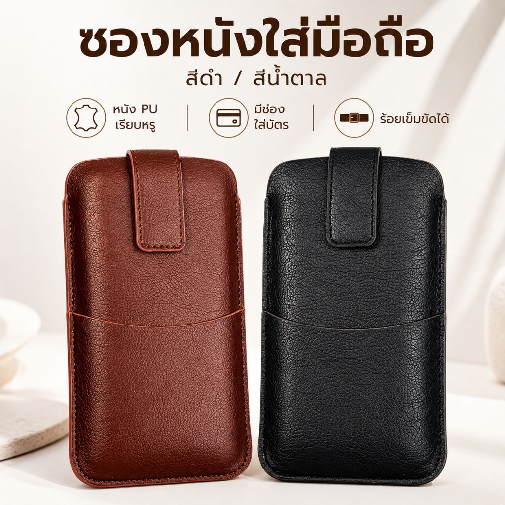 SAMPO ปลอก กระเป๋า ซองหนัง ซอง มือถือ โทรศัพท์ ขนาด 4.1 - 6.9 นิ้ว คาดเอว ร้อยเข็มขัดได้