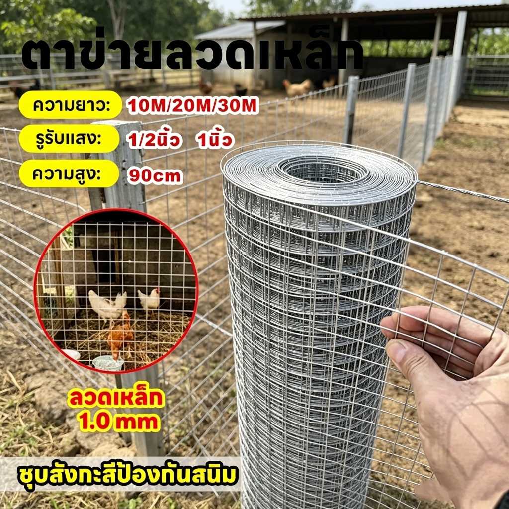[กันสนิม] ตาข่ายเหล็ก ชุบกัลวาไนซ์ร้อน (ช่องตา 1/2" 1") ตะแกรงเหล็ก ตาข่ายกันนก กรงไก่ ตาข่ายลวด