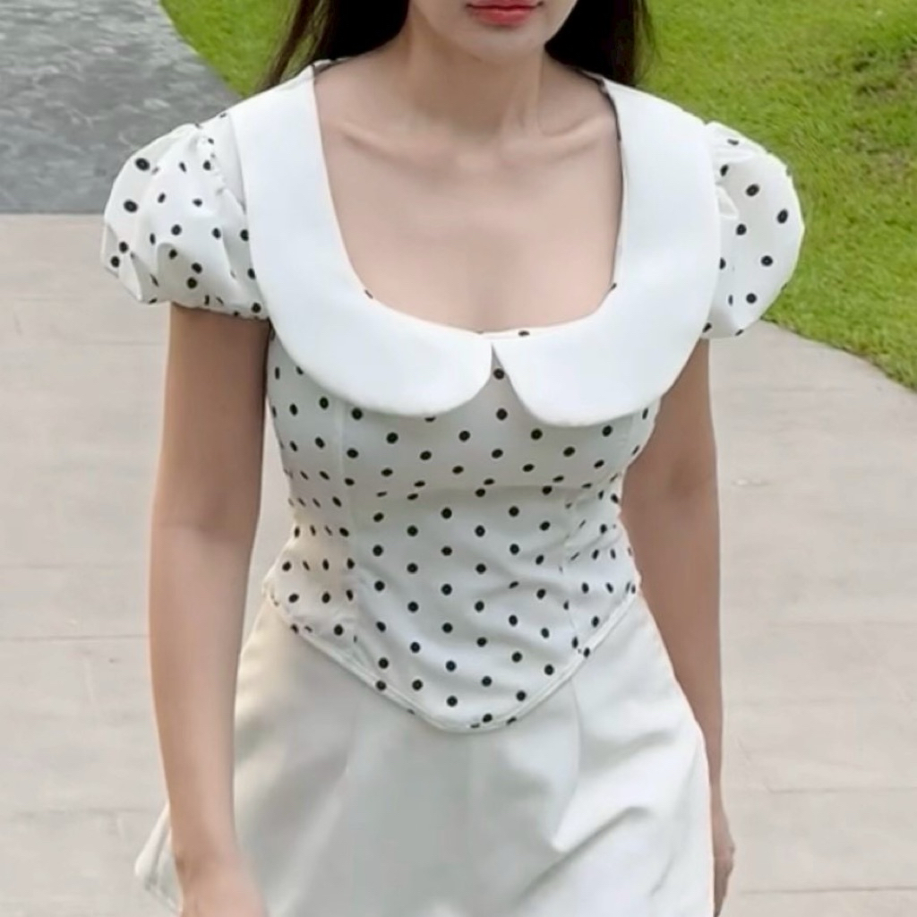 T37 topเสื้อคอปกบัวแขนตุ๊กตา