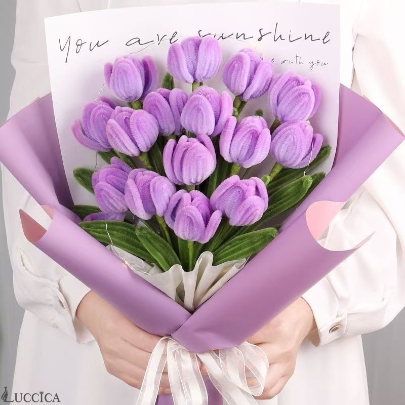 Tulip DIY Handmade Bouquet Materials, Velvet Stick Weaving - A Gift for Mothers, Friends, and Teachers (Materials Kit)