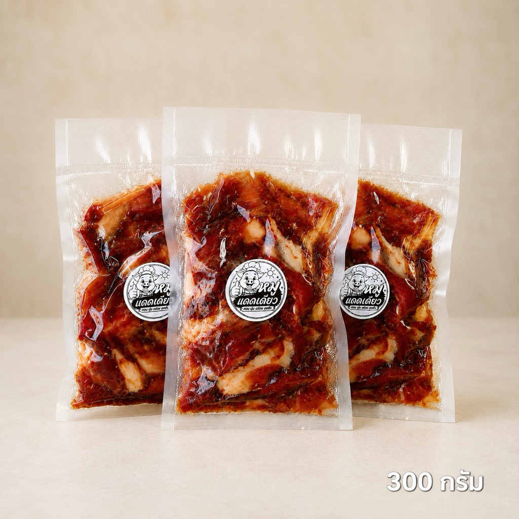 💥โปรแรง เซตครอบครัว อิ่มจุกทั้งบ้าน หมูแดดเดียว 300 กรัม x 3 แพ็ค (900 กรัม) ไม่ใส่สี ไม่ใส่สารกันบูด