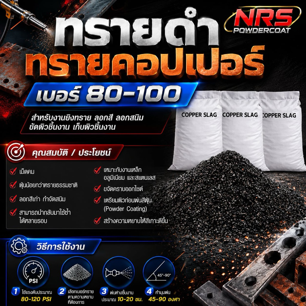 ทรายดำ Copper สำหรับยิงทราย งานเปิดผิวชิ้นงาน สุดคุ้ม พ่นง่าย ฝุ่นน้อย ขัดโลหะ อลูมิเนียม และพื้นผิวอื่นๆ