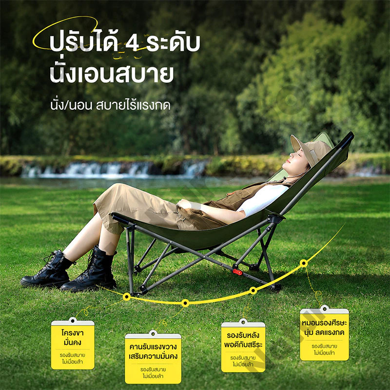 เก้าอี้แคมป์ปิ้งพับได้ ปรับระดับ 3 เกียร์ รับ 300kg แถมถุงเก็บ thumbnail 4