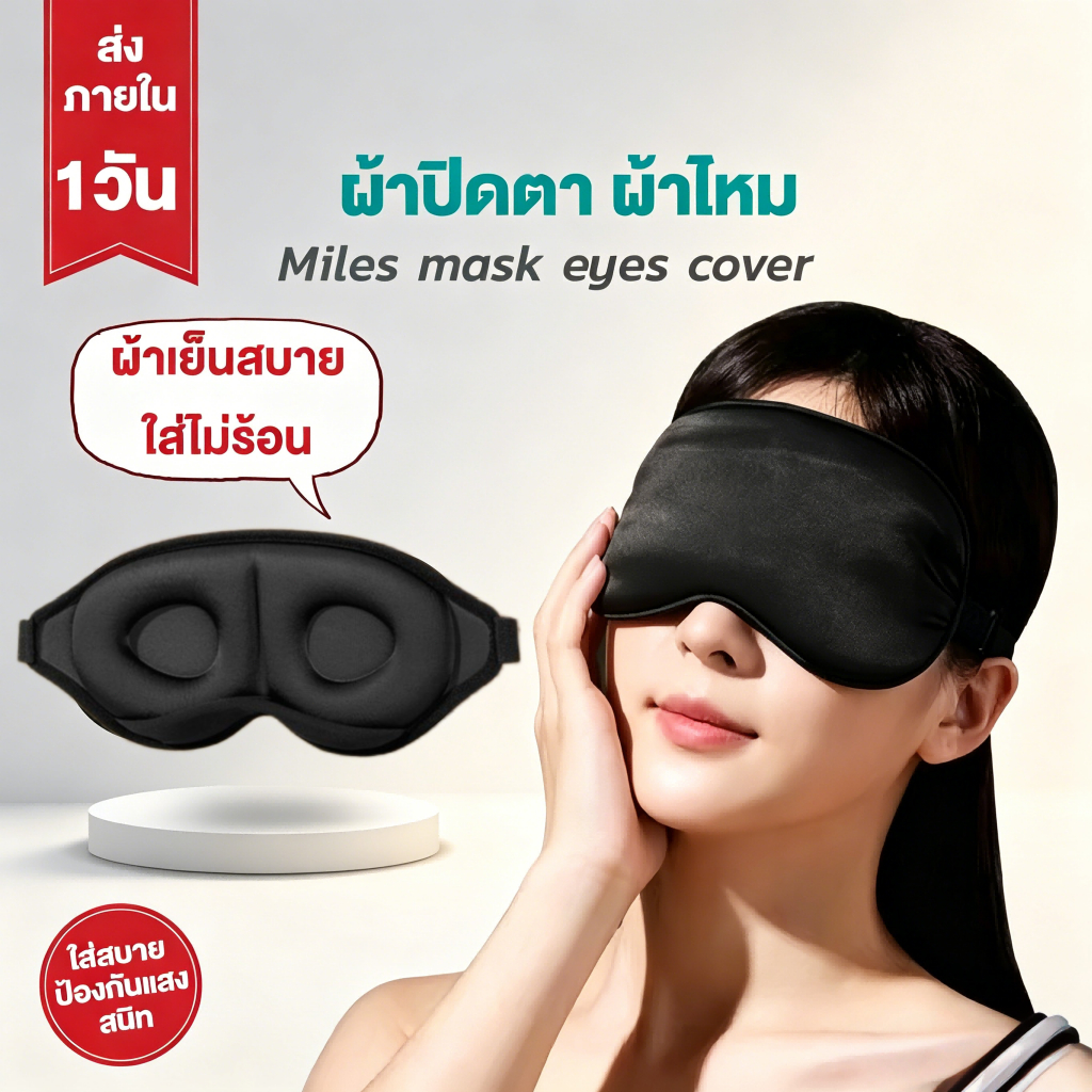 ที่ปิดตา 3D ไม่กดทับดวงตา ครอบกระชับหน้า นุ่มสบาย กันแสงร้อยเปอร์เซ็นต์ สำหรับนอนหลับลึกและเดินทาง ใส่สบายสุดๆ