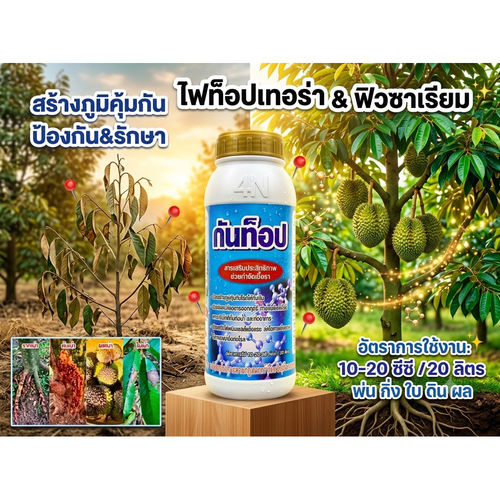 กันท๊อป ขนาด 1ลิตร น้ำสีฟ้า สูตรเข้มข้นไฟท์ท๊อป ฟิวซาเรียม ราชมพู ราแป้ง ราใบ ใช้สำหรับพืชเท่านั้น