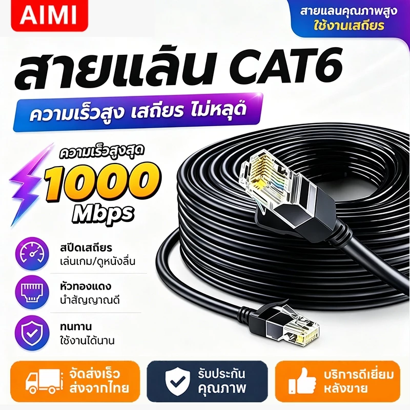 Aimi CAT6 1000MbpsสายLAN,สายLANความเร็วสูง,Gigabit,เราเตอร์/เครือข่าย ention อาร์เจ45 สายอินเตอร์เน็ต