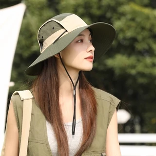 [W0387] หมวกกันแดดปีกกว้างทูโทน สกรีนลายภูเขา เหมาะสำหรับเดินป่า ใส่กันแดด ทำกิจกรรมกลางแจ้ง