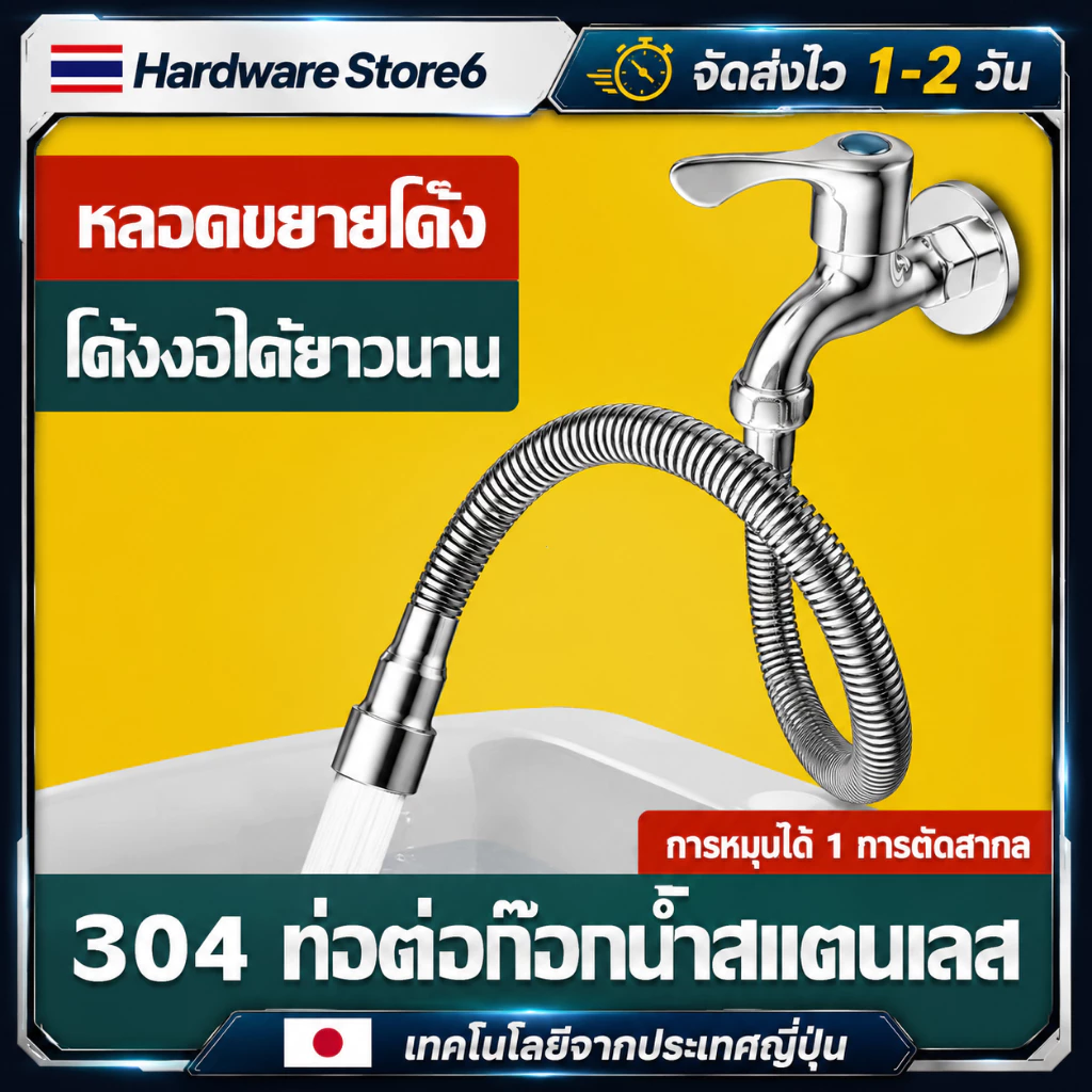 Hardware Store6 จัดส่งภายใน 24 ชม. สายต่อก๊อกน้ำสแตนเลส 30/50ซม. ดัดงอได้ หมุนได้ 720° ติดตั้งง่าย ใช้กับก๊อกทั่วไป ทนดี