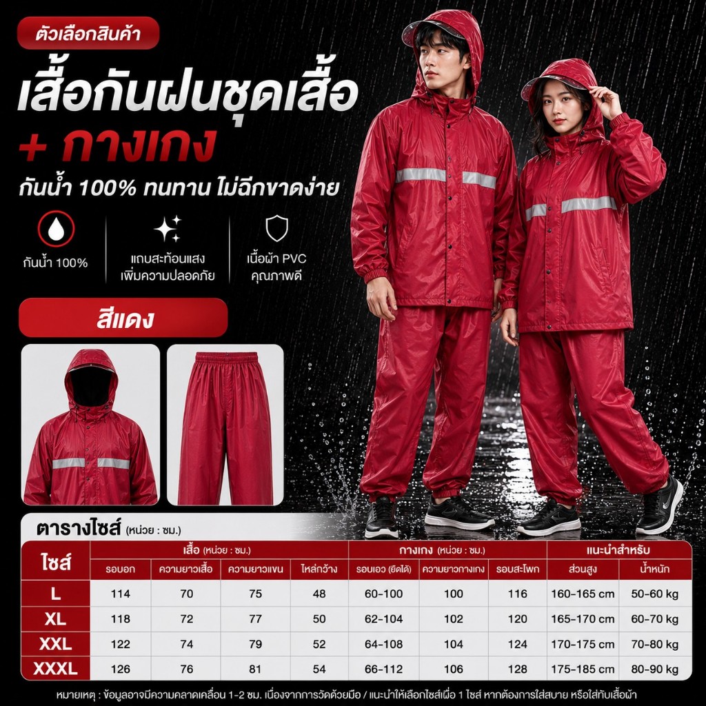 At.Houseone ชุดกันฝน เสื้อ+กางเกง กันน้ำ 100% เนื้อผ้า รูปที่ 7