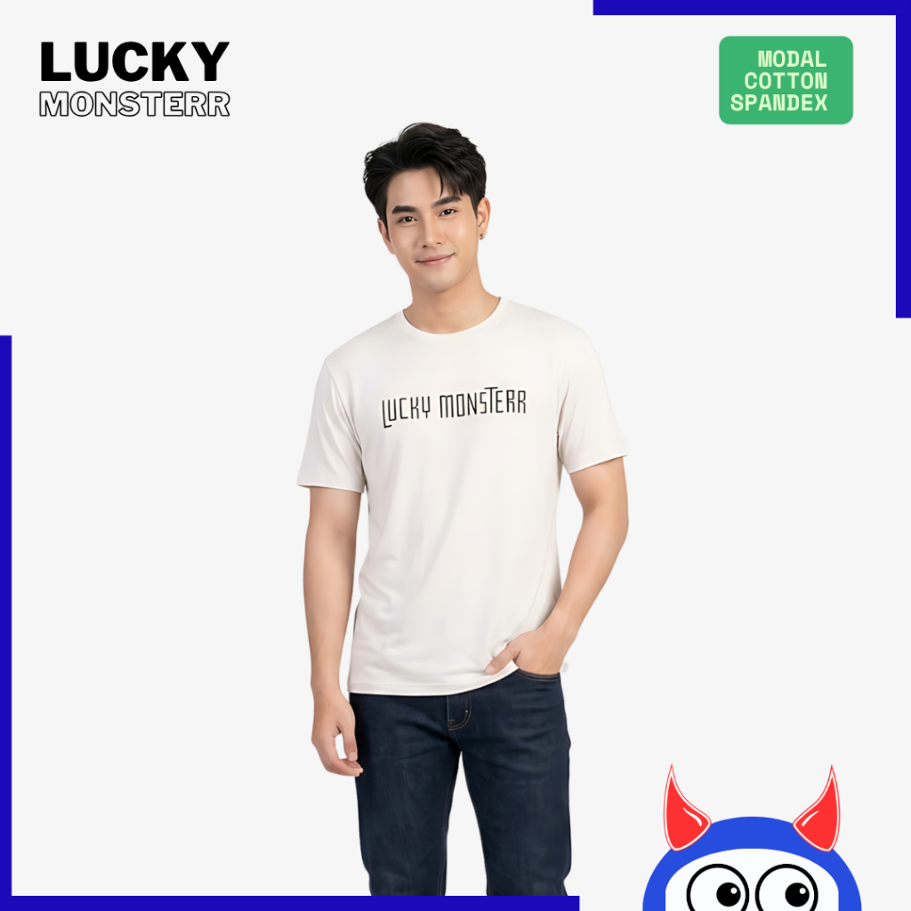 Lucky Monsterr T01 เสื้อยืดผู้ใหญ่ผ้า Modal B2A สีเบจ