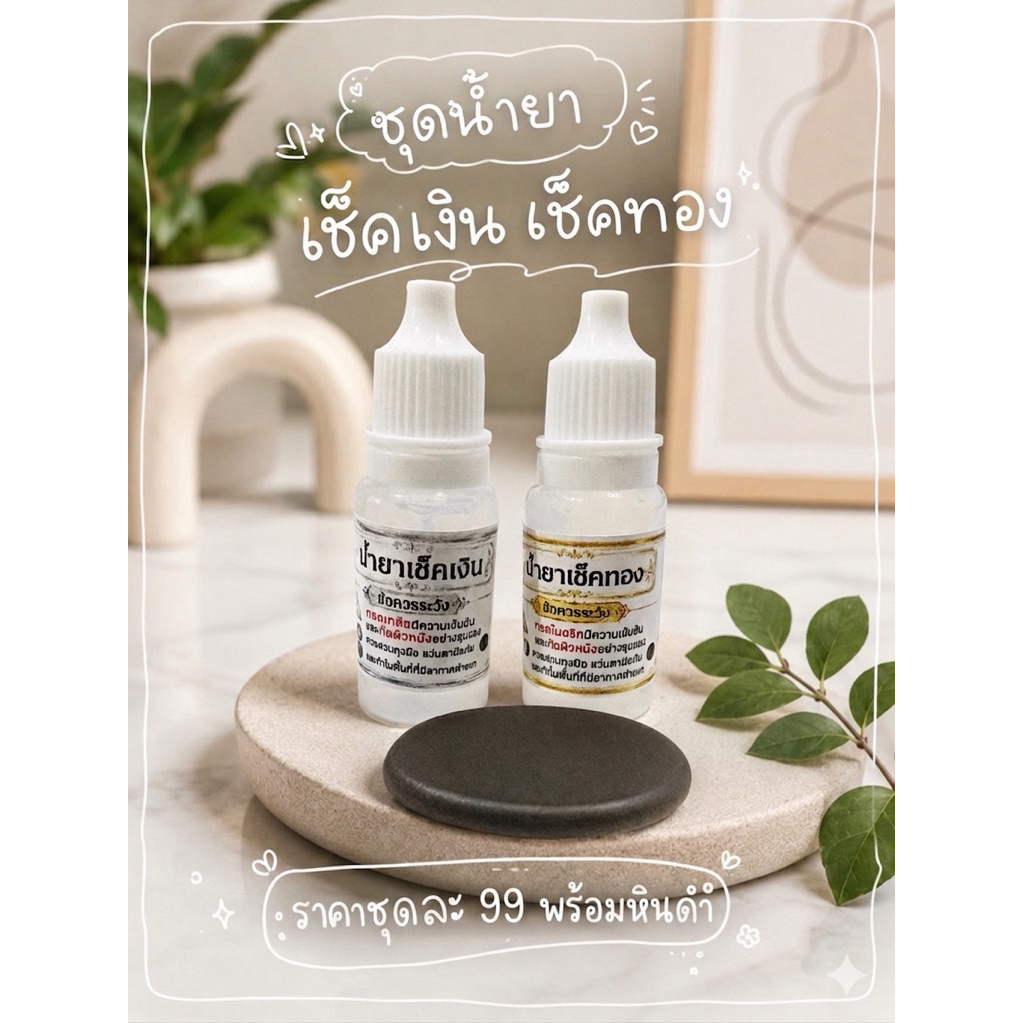 ชุดน้ำยาเช็คทองและเงิน พร้อมหินดำ ￼