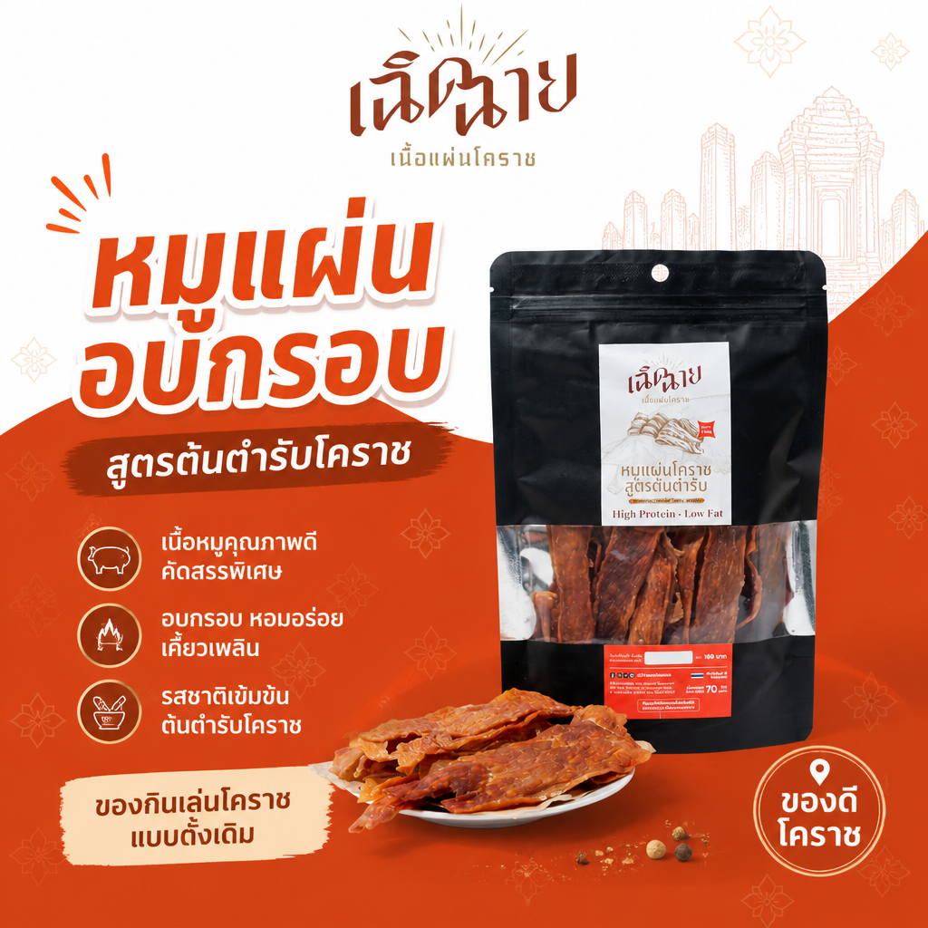 หมูแผ่นโคราชอบ 1 ชิ้น อบพร้อมทาน ของกินเล่น เคี้ยวเพลิน หอมอร่อย พร้อมส่ง