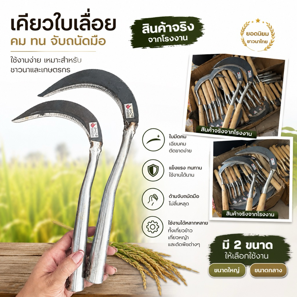 เคียวลาว ช่างมี เคียวใบเลื่อย คม ของแท้ รุ่นเล็กและใหญ่