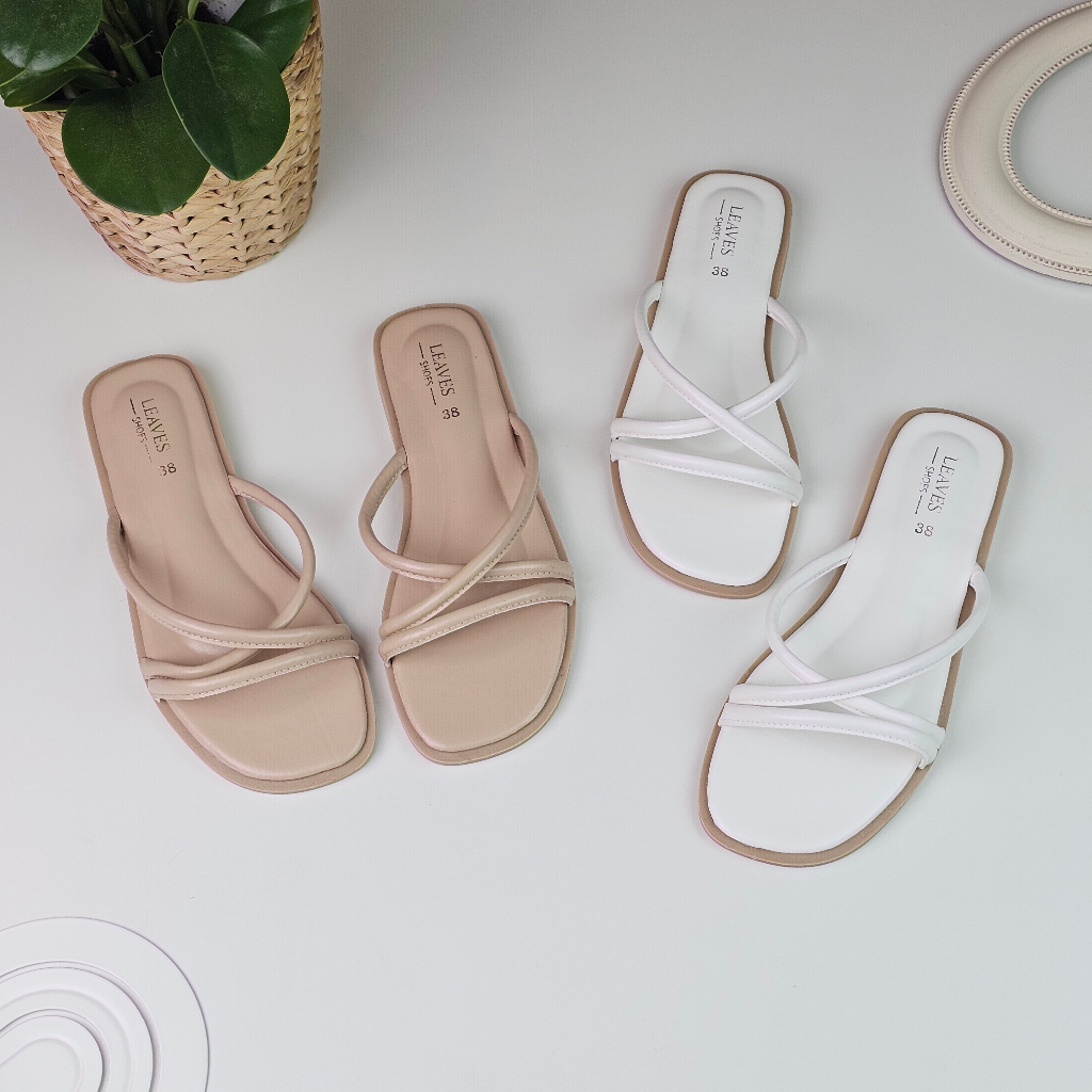 Beauty Allure - Leaves Shoes รองเท้าแตะสายไขว้ สไตล์มินิมอล [หน้าเท้ากว้าง/เท้าอวบ แนะนำบวกเพิ่ม 1 ไซส์]