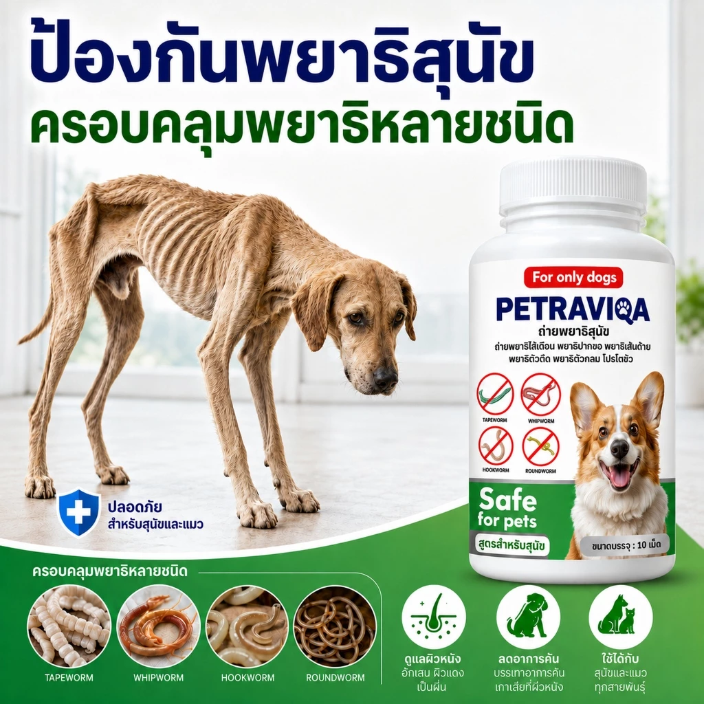 Virapet เสริมอาหารสุนัข ถ่ายพยาธิสุนัข ปรสิตภายใน หมาผอม เบื่ออาหาร ขนร่วง เสริมภูมิสัตว์เลี้ยง