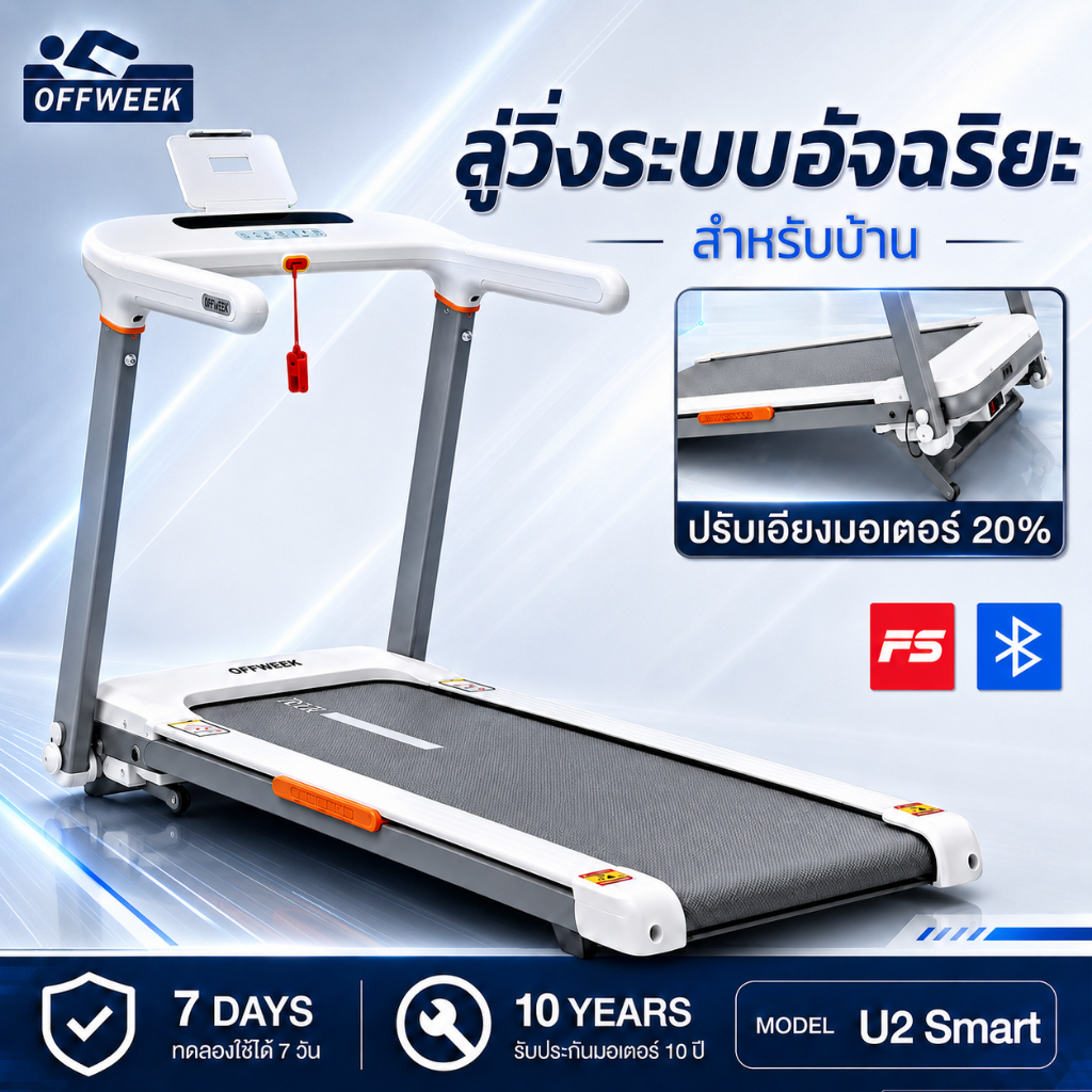 ลู่วิ่งไฟฟ้า U2 ลู่วิ่ง 5.0HP ปรับความลาดชันไฟฟ้า 20 เกียร์ แอป "FITSHOW" อัจฉริยะ ปรับระดับความเร็ว 18 ระดับ