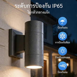 โคมไฟติดผนังกลางแจ้ง LED 3 สี ปรับแสงได้ IP65 กันน้ำตัวอลูมิเนียม หลอดไฟเปลี่ยนได้ ไฟทางเดิน ไฟตกแต่งสวนโรงบ้าน
