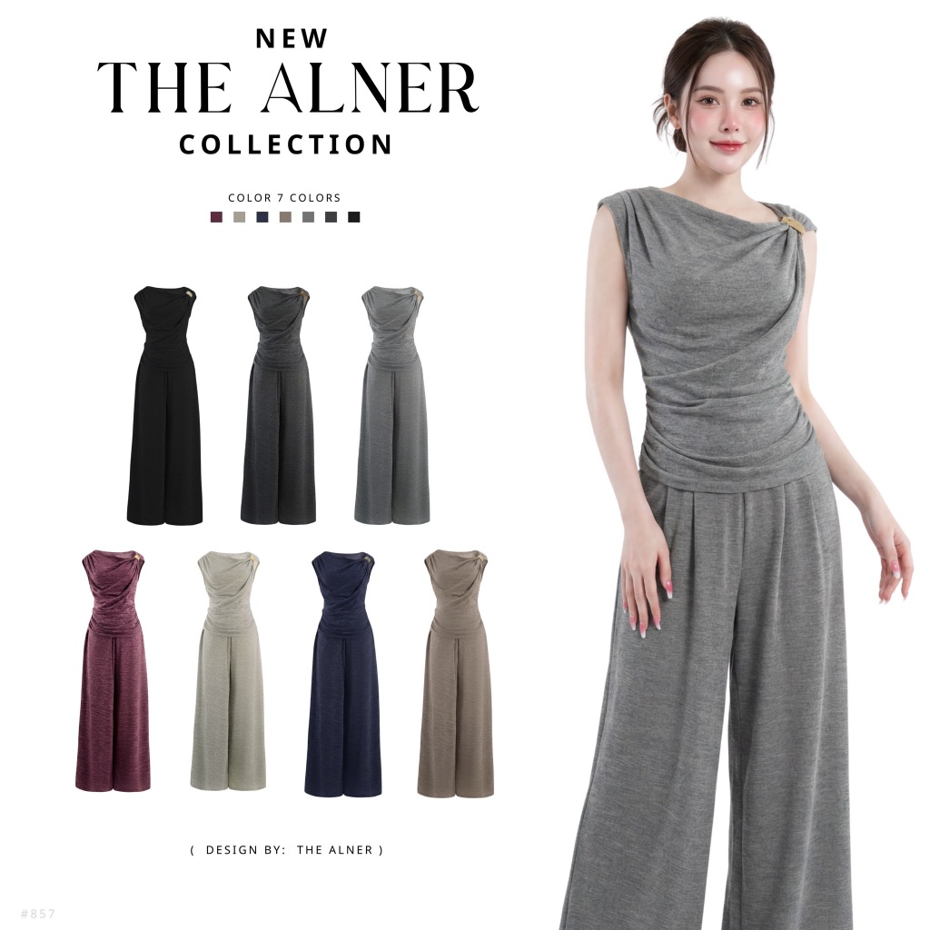 Thealner- AN028 (เซตเสื้อคอปกแขนสั้นปักดอกกางเกงขายาว)