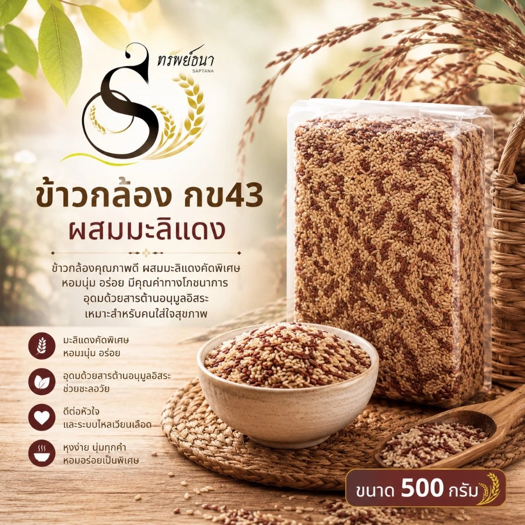 500กรัม ข้าวกล้องผสมมะลิแดง ตราทรัพย์ธนา ทางเลือกเพื่อสุขภาพ