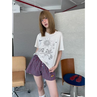 C915 - VOLAR TEE - แขนสั้นผ้าสลาฟ ดีเทลแต่งหมุดรูปดาว (พร้อมส่ง)
