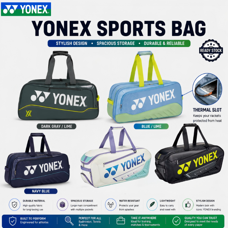 ยามาหนีบแบดมินตัน YONEX กระเป๋าสะพายข้างทรงสี่เหลี่ยม พื้นที่เก็บรองเท้า กันความร้อน（NO China）