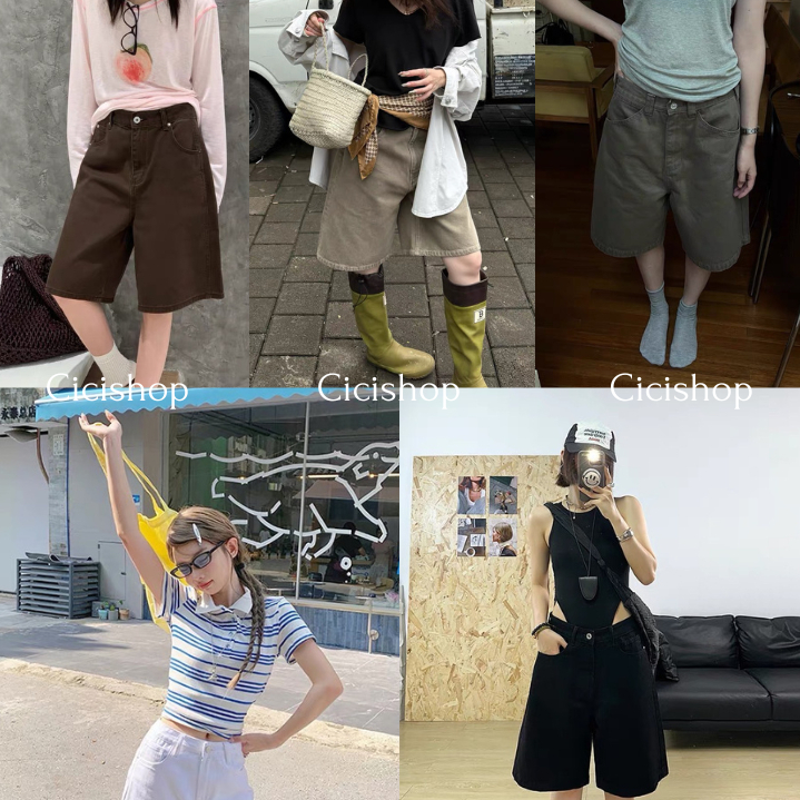 Cicishop(511) กางเกงยีนส์ 3 ส่วน ผ้าไม่ยืด สไตล์วินเทจ ทรงเบสิก ใส่แล้วดูเท่ๆ แมทช์ได้ทุกลุค