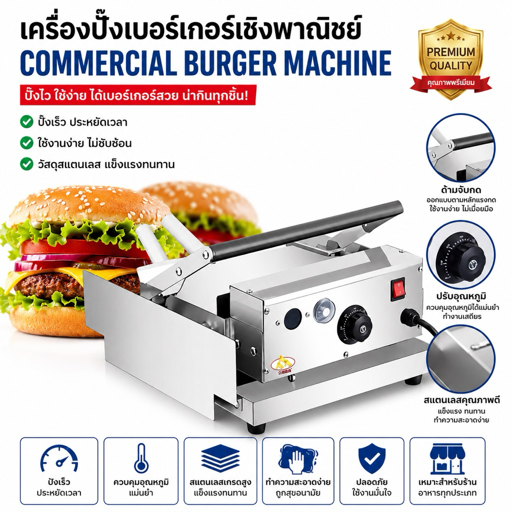 เครื่องทำเบอร์เกอร์ เชิงพาณิชย์ ปิ้งขนมปังทำเบอร์เกอร์ Commercial burger machine พร้อมส่ง