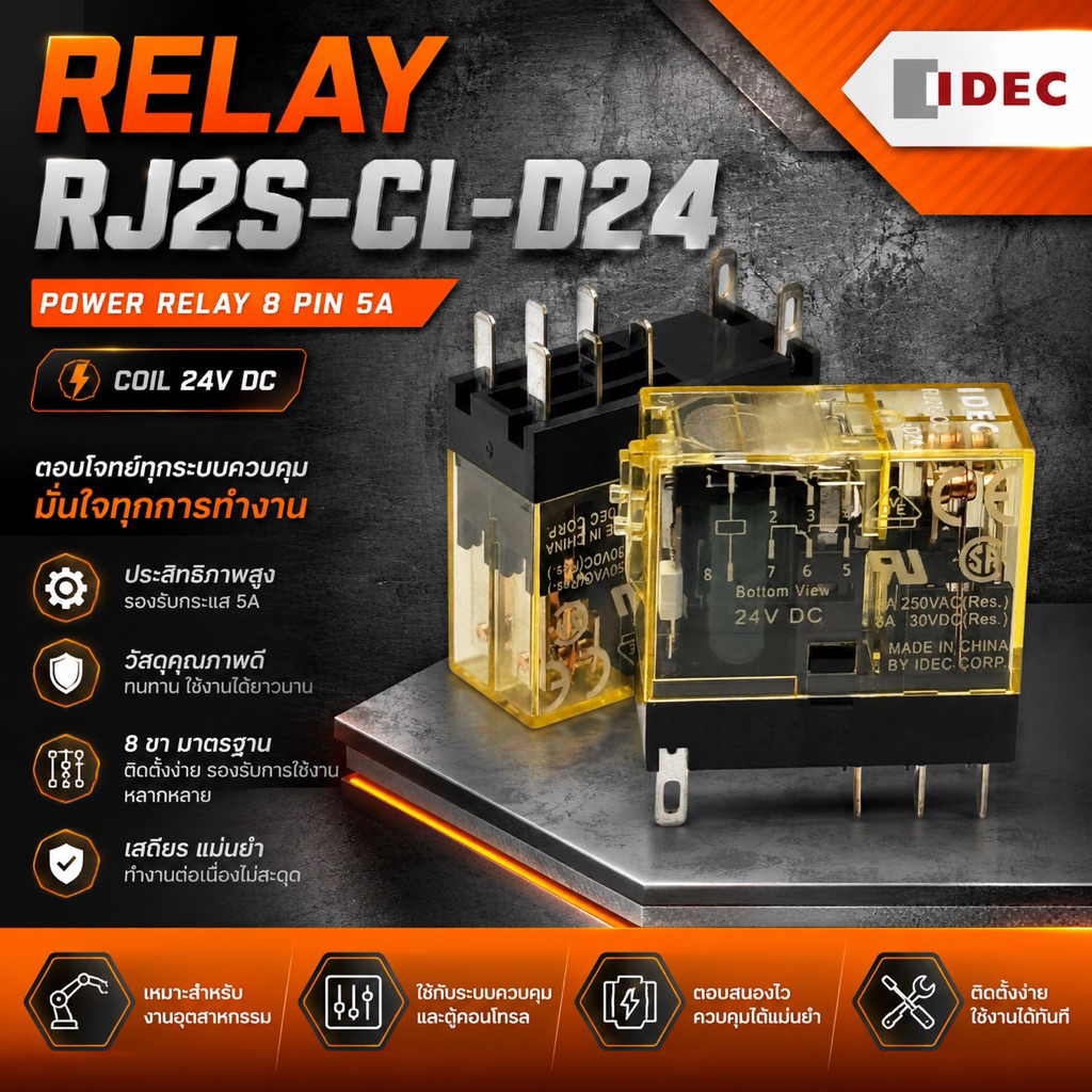 แท้   RELAY RJ2S-CL-D24 รีเลย์ 8 ขา คอยล์ 24VDC 5A