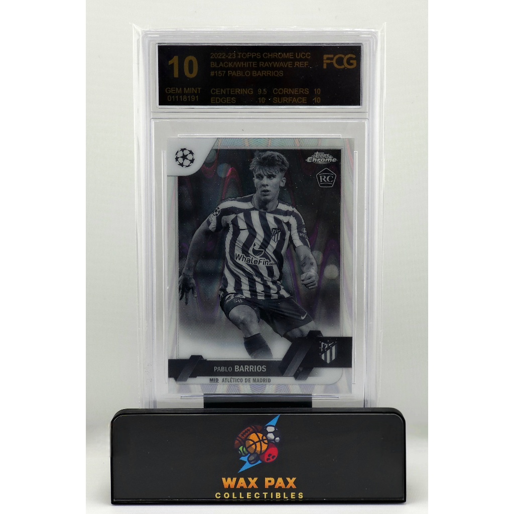 2022-23 Topps Chrome UEFA Club Competitions #157 Pablo Barrios RC Black & White RayWave Refractor FC