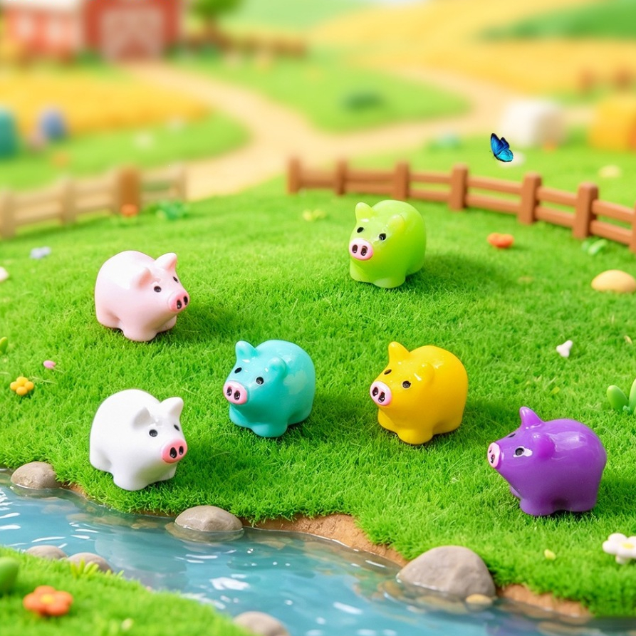 j207 ตุ๊กตาหมูน่ารักสำหรับตกแต่งสวนขนาดเล็ก 12 ชิ้น