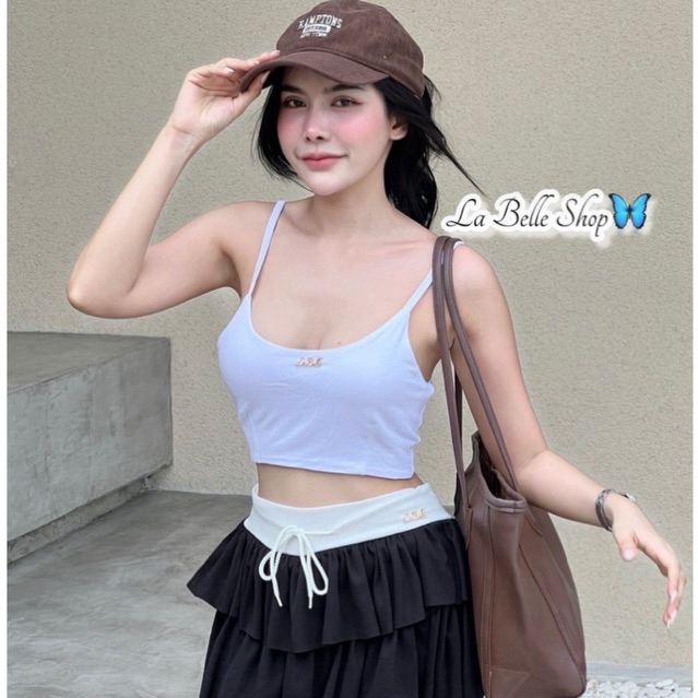 MNV STUDIO  เสื้อเดี่ยวตัวจิ๋ว  ผ้า2 ชั้น   ติดอะไหล่แบรนด์La Belle  ผ้าเรย่อนเกรดA