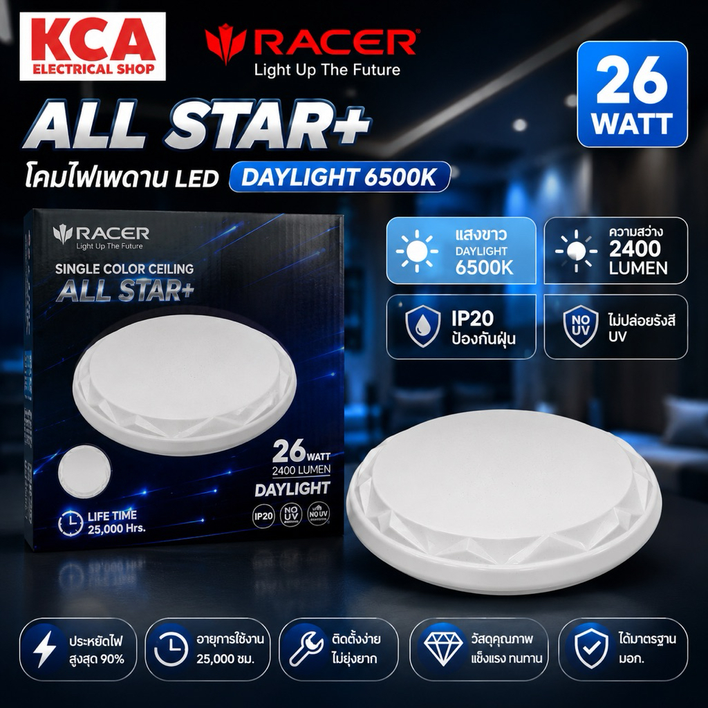RACER โคมไฟเพดานอะคริลิก LED 26W Daylight RACER รุ่น ALL STAR1 สีขาว