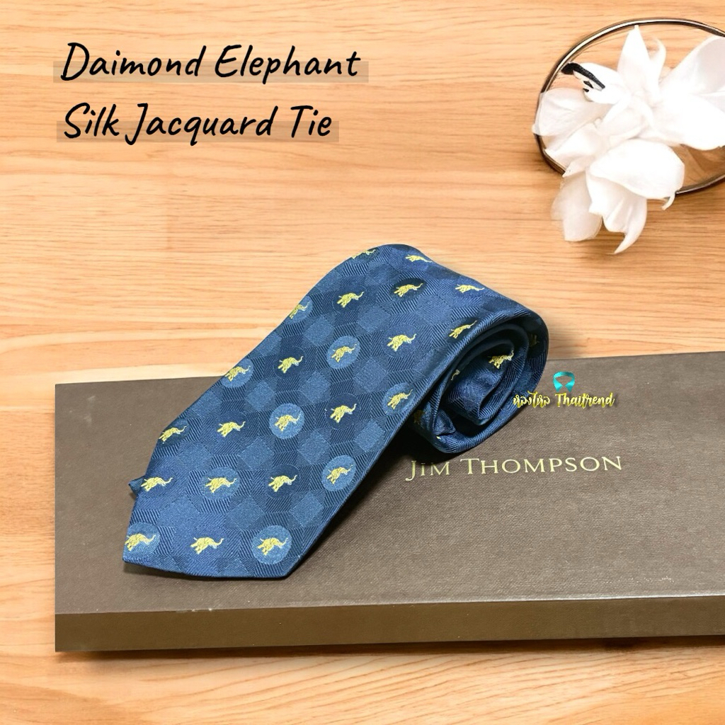 Necktie แบรนด์ Jim Thompson รุ่น Daimond Elephant Silk Jacquard Tie ⚡️Genuine Product⚡️