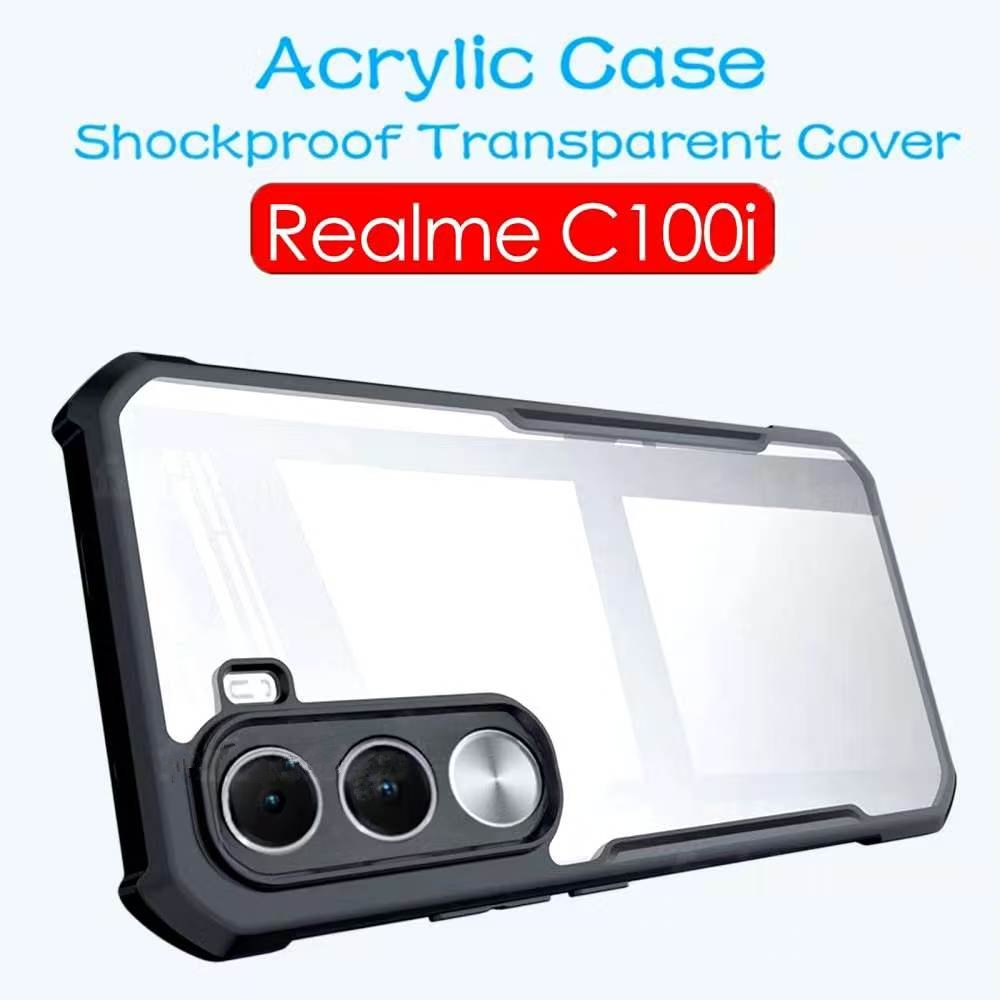 realme C100 4G/realme C100i 4G/realme C100x 4G(ส่งในไทย)เคสกันกระแทกขอบสีหลังใสRealme C100/Realme C1