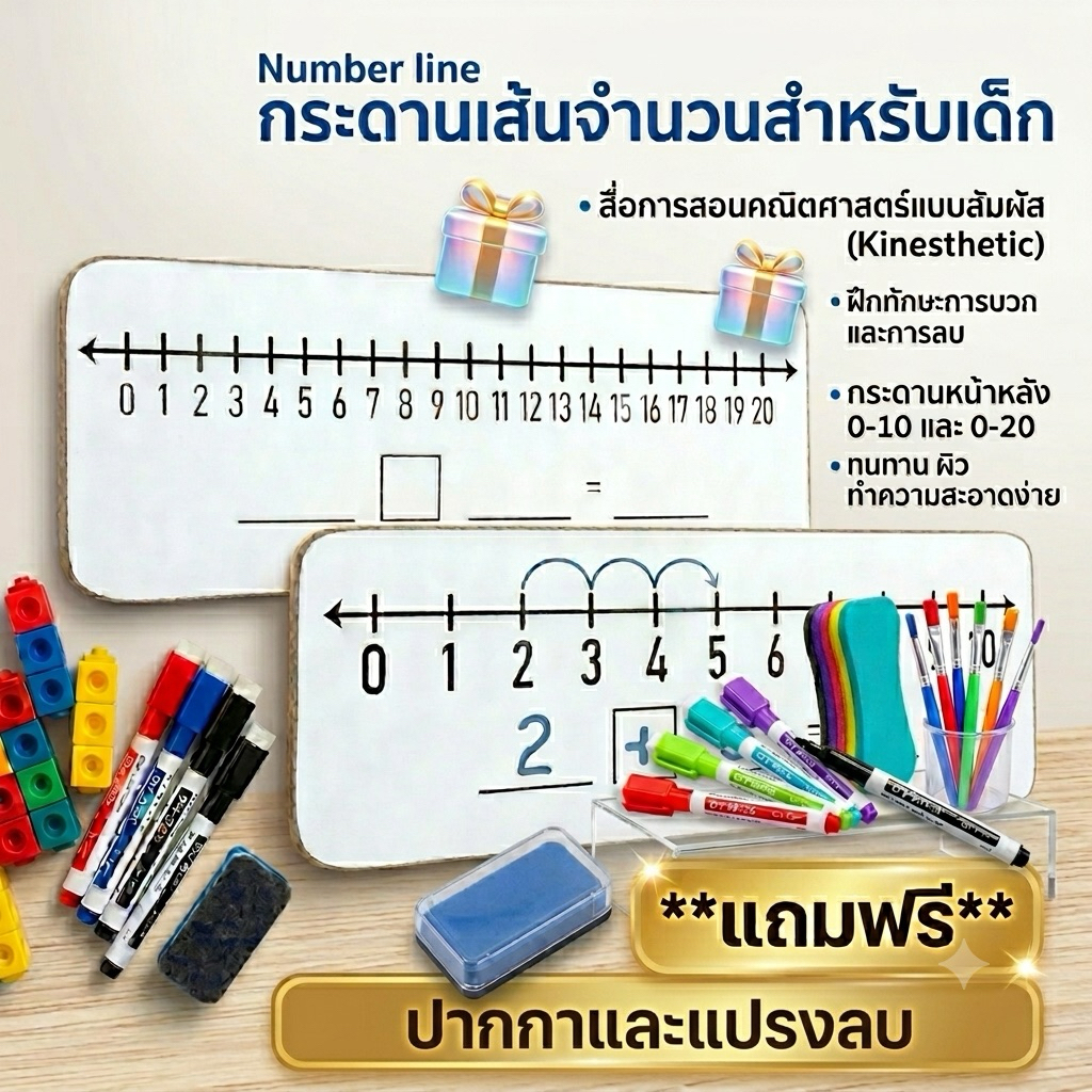 Number line กระดานเส้นจำนวน 2 ด้าน (0-10 / 0-20) เขียนลบได้ สื่อการสอนคณิตศาสตร์เด็ก ของเล่นเสริมพัฒนาการ ฝึกสมอง คิดเลข