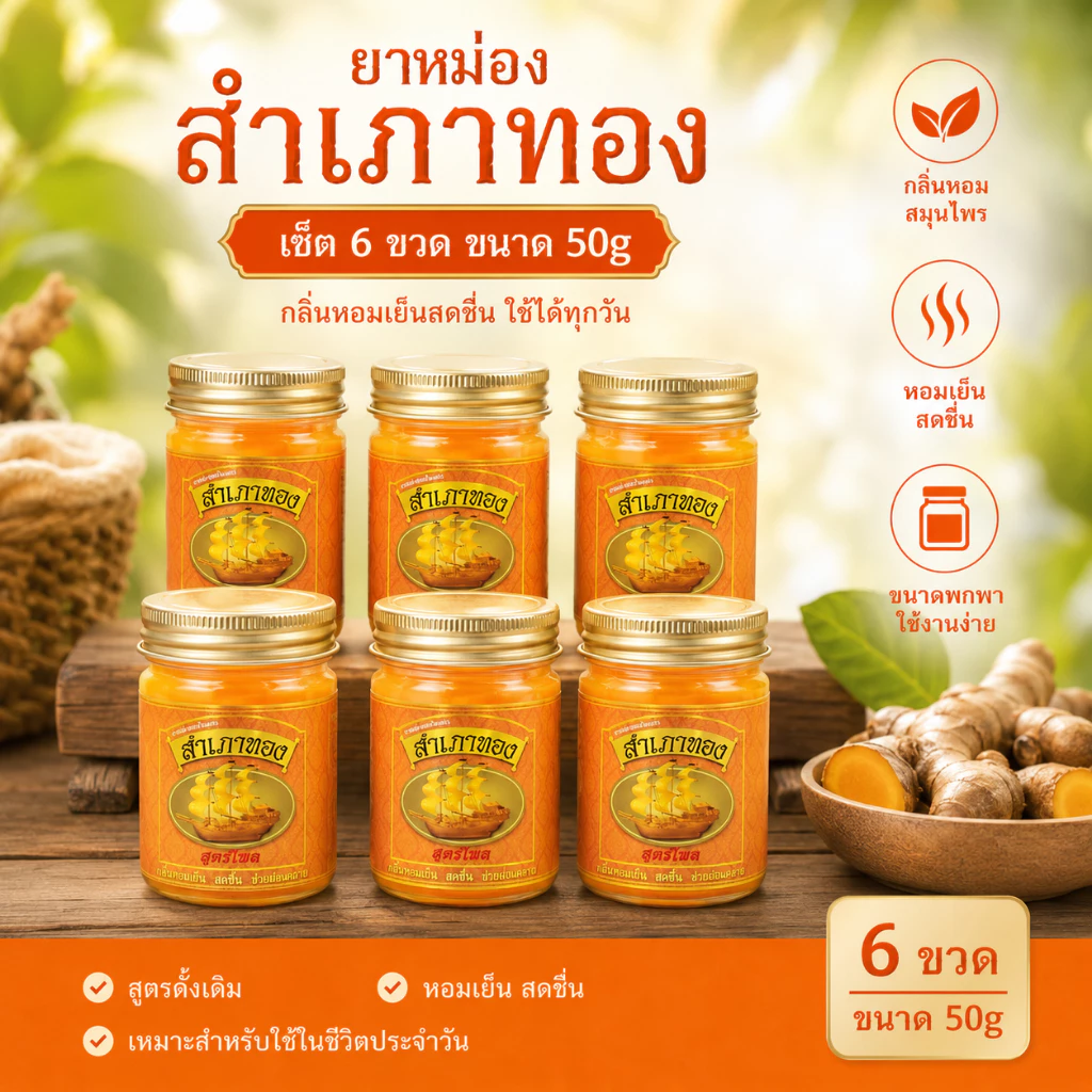 ยาหม่องสำเภาทอง 1 เซ็ท 6 ขวด และ 3 ขวด ขนาด50กรัม ยาหม่องนวด ยาหม่องเกลี่ยง่าย ซึบซับได้ดี