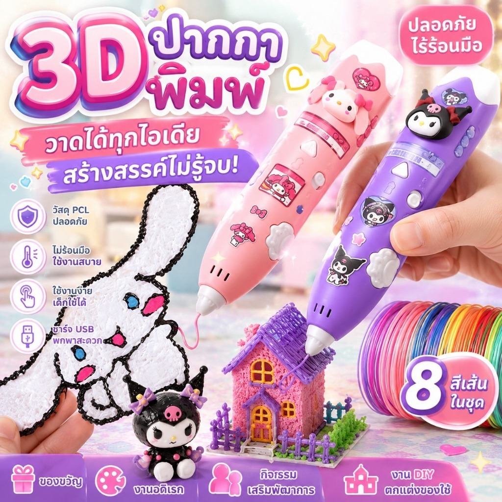 ปากกาพิมพ์3มิติสำหรับเด็กสำหรับเด็กผู้หญิงไม่ร้อนมือวาดภาพกราฟฟิตีสามมิติอุณหภูมิต่ำปากกาวิเศษมัลติฟังก์ชั่น