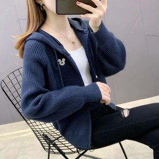 [พร้อมส่ง]คาร์ดิแกน เสื้อแขนยาวผู้หญิง มีฮู้ด มีซิป ผ้าลูกฟูก สีพื้น สบาย นุ่มนวล
