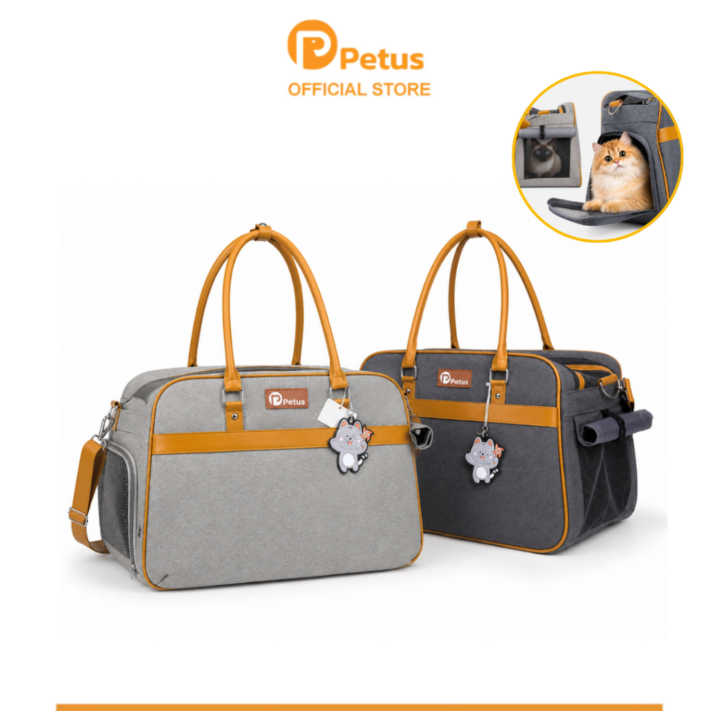 Petus กระเป๋าเดินทางสัตว์เลี้ยง กระเป๋าใส่สุนัขแมว พับเก็บได้ ระบายอากาศ 3 ด้าน พกพาสะดวก