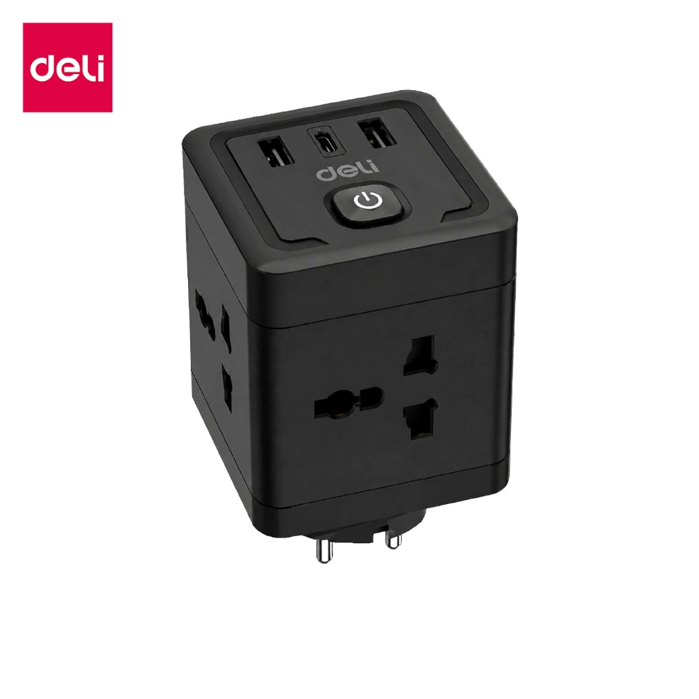 Deli ปลั๊กแปลง ชาร์จเร็ว ทนอุณหภูมิได้สูง ปลั๊กอแดปเตอร์ USB Type-C 3in1 4ช่อง พกพาสะดวก Adapter