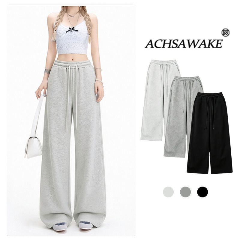 ACHSAWAKE กางเกงขายาวทรงตรงเอวสูง เนื้อผ้าหล่นสวย ใส่แล้วดูผอม ทรงหลวมสบาย ใส่คู่กับอะไรก็เข้ากัน เหมาะสำหรับใส่ทุกวัน